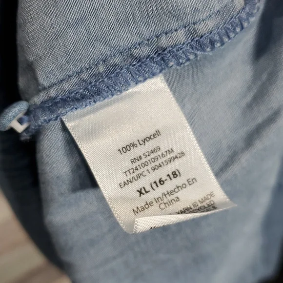 Time and Tru Sz XL 16-18 Chambray Woven Flutter Sleeve Dress New 925 - Picture 9 of 9